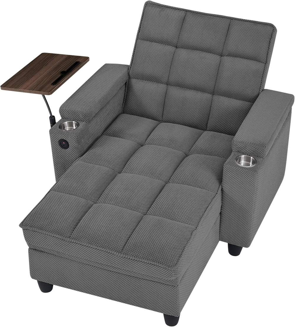 Eafurn Convertible Chaise Lounge Sleeper Chair with Storage and 6-Position Re...