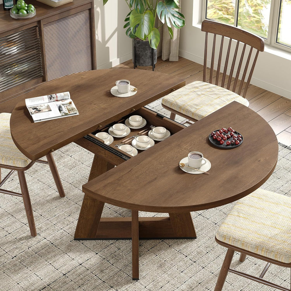 Extendable Round Dining Table for 4-8,Modern Kitchen Oval Dining Table with R...