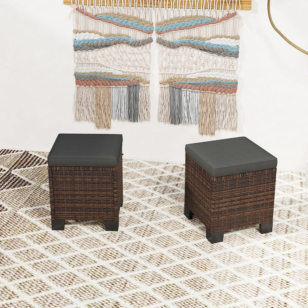 Outsunny 2 Pieces Outdoor Patio Ottomans, All Weather Wicker Footstools with ...