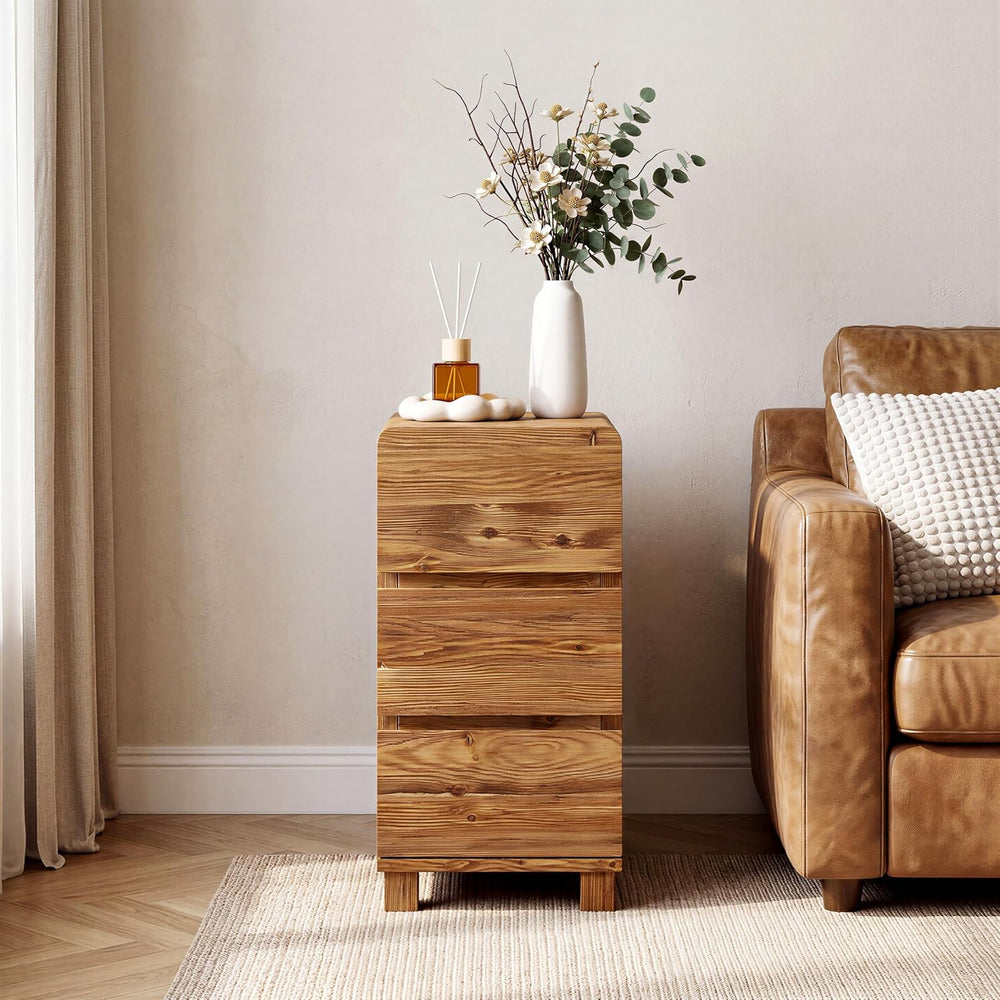 Set of 2 3 Drawers Solid Wood Side End Table for Living Room, Rustic Farmhous...
