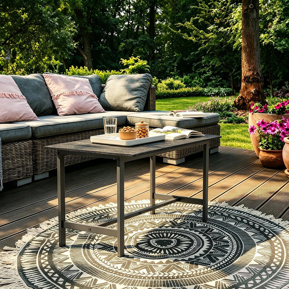 mapleway 33" Black Wood Patio Coffee Table Weather-Resistant Metal Frame