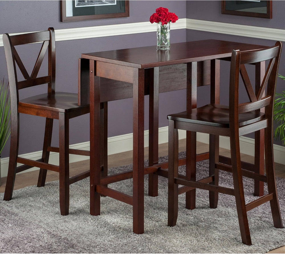Winsome Lynnwood Collection 3 Piece Drop Leaf Table with 2 Counter V-Back Sto...