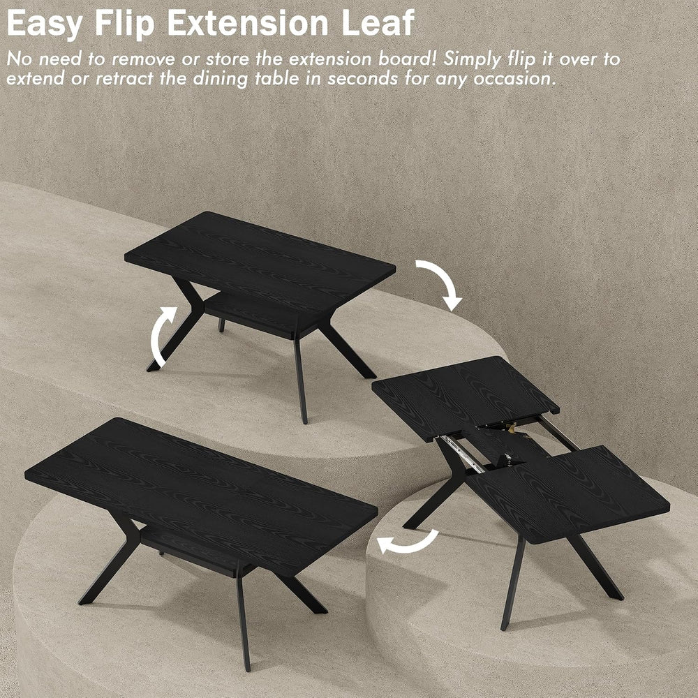 MECHYIN Extendable Dining Table for 4-8, 55-71 in, Storage Shelf, Black | Fli...