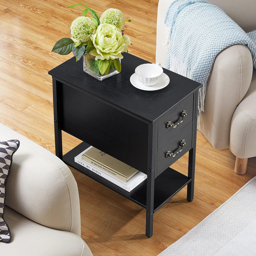 VECELO End Tables,Narrow Nightstand with Drawers and Storage Shelf,Modern Nig...