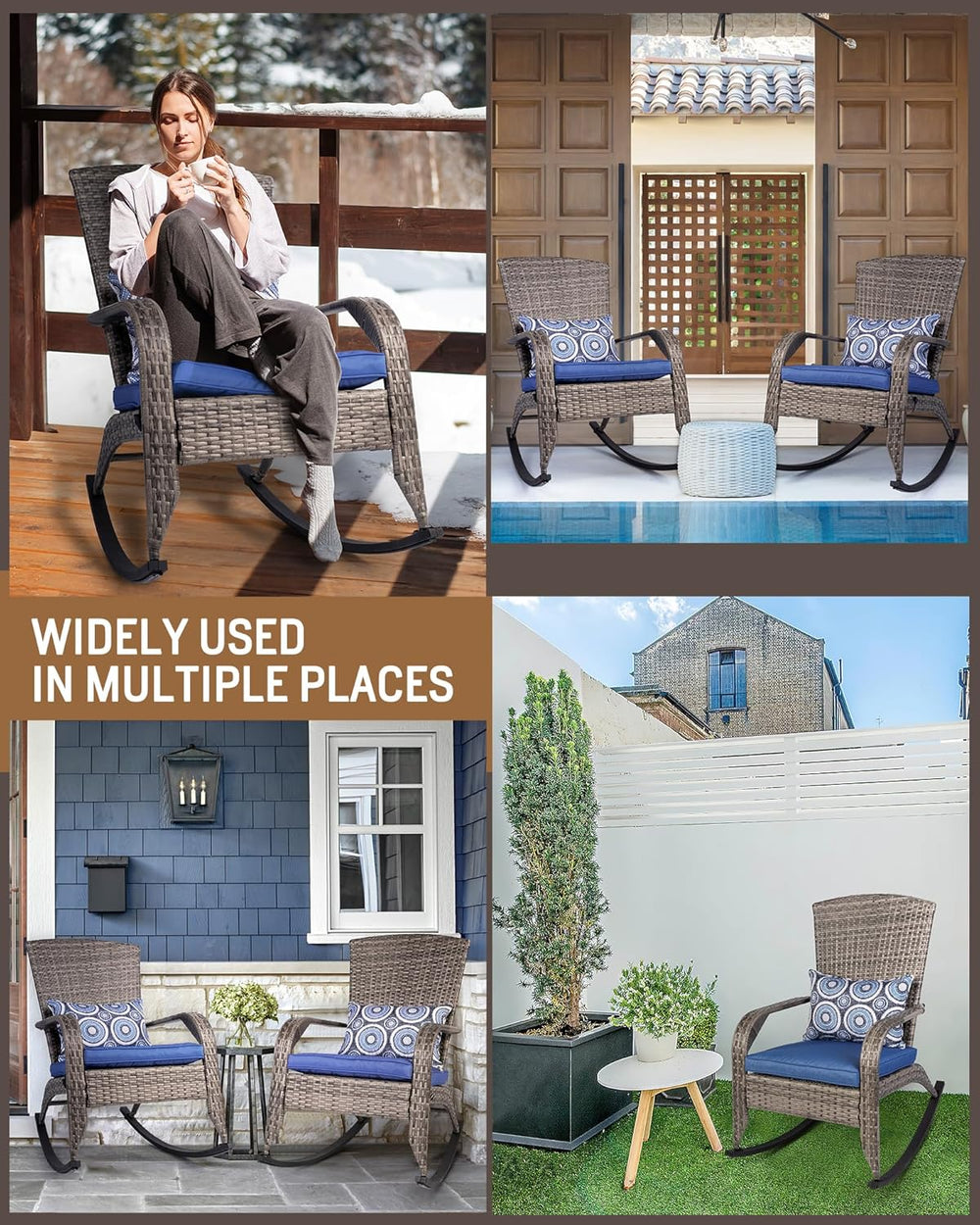Outdoor Rocking Chairs Set of 2, Patio Rocker Chairs with Cushions & Stee...