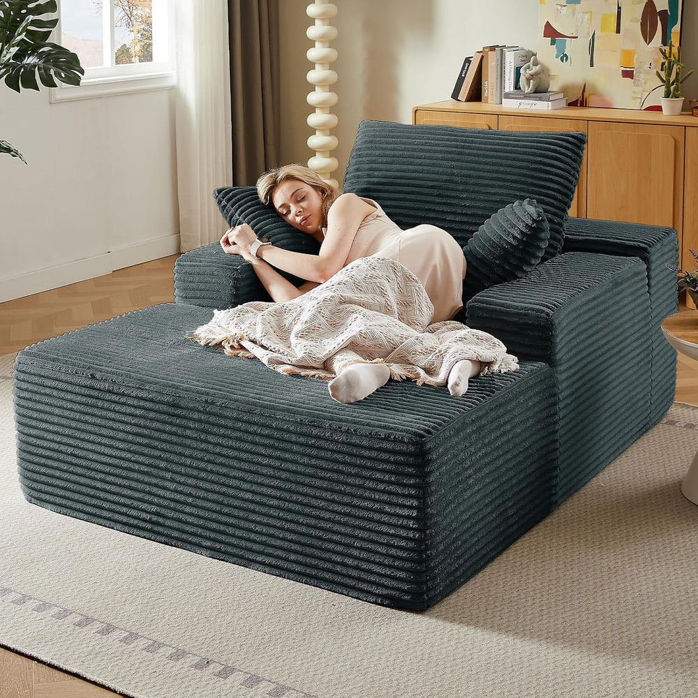 50"Oversized Chaise Lounge Chair Indoor,Corduroy Reading Chair with 3 Pi...