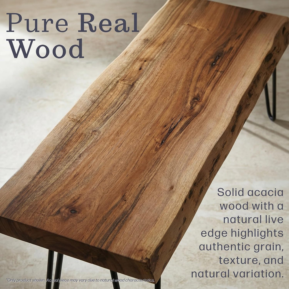 Alaterre Live Edge Solid Wood Entryway Bench with Hairpin Metal Legs, 48” | N...