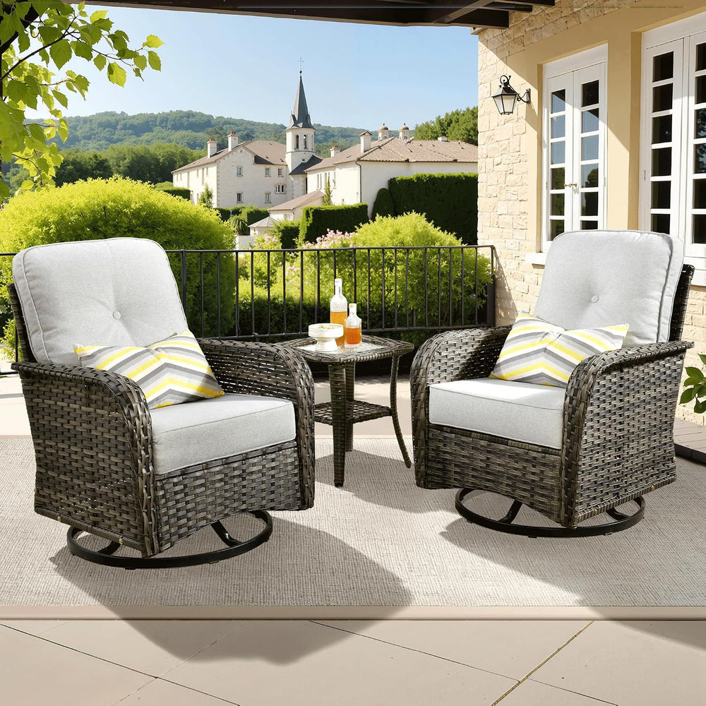 ovios 3 Pieces Patio Furniture Set, Outdoor Wicker Sofa with Swivel Glider Ch...