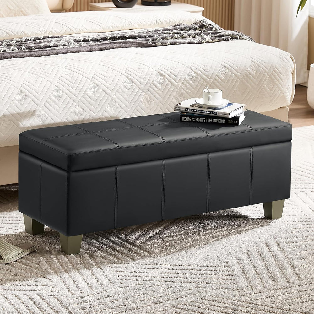 WUTUTUEE 41" Faux Leather Storage Ottoman, Stitch Tufted Rectangle Uphol...
