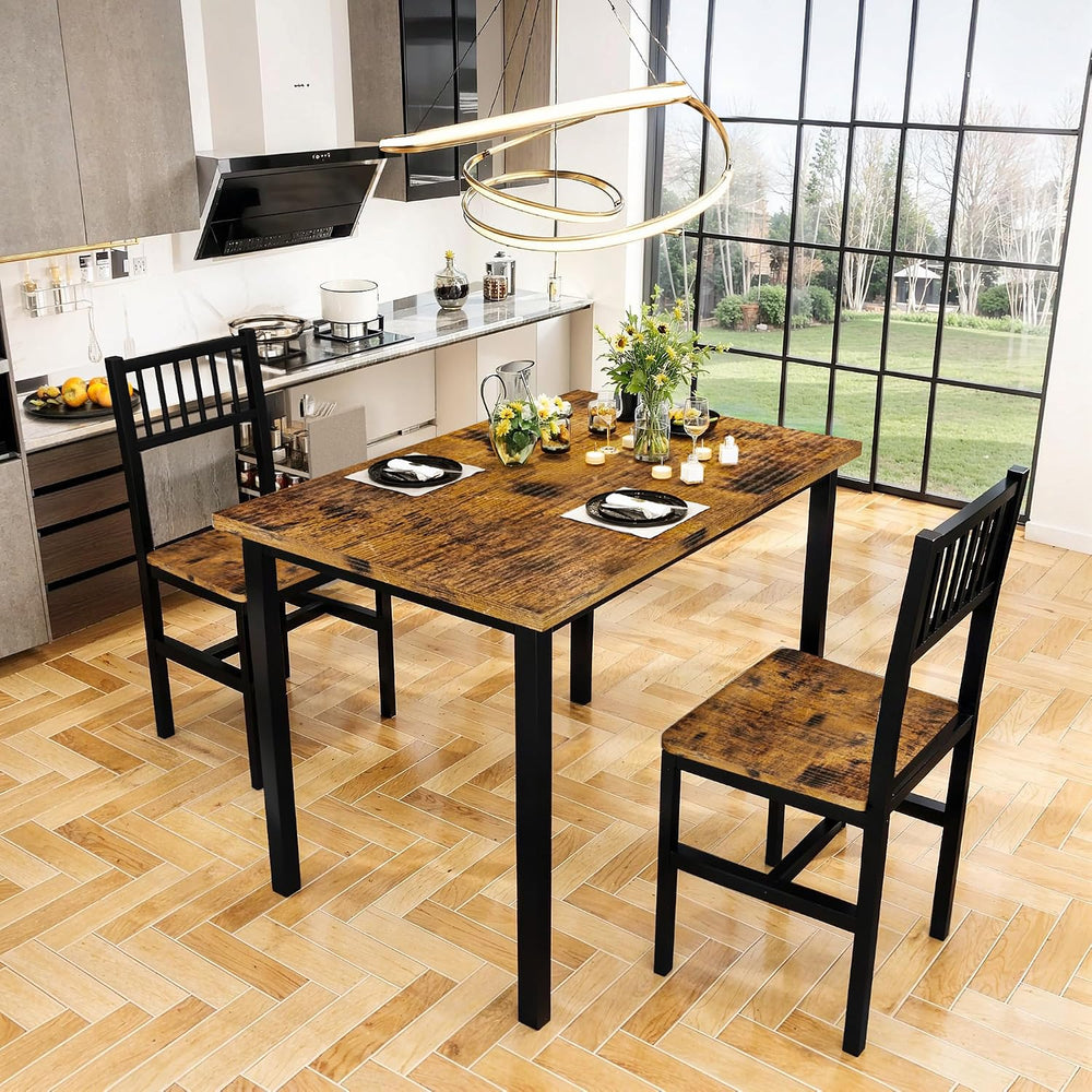 3 Piece Dining Table Set for 2, Small Wooden Kitchen Table Set with Chairs, S...