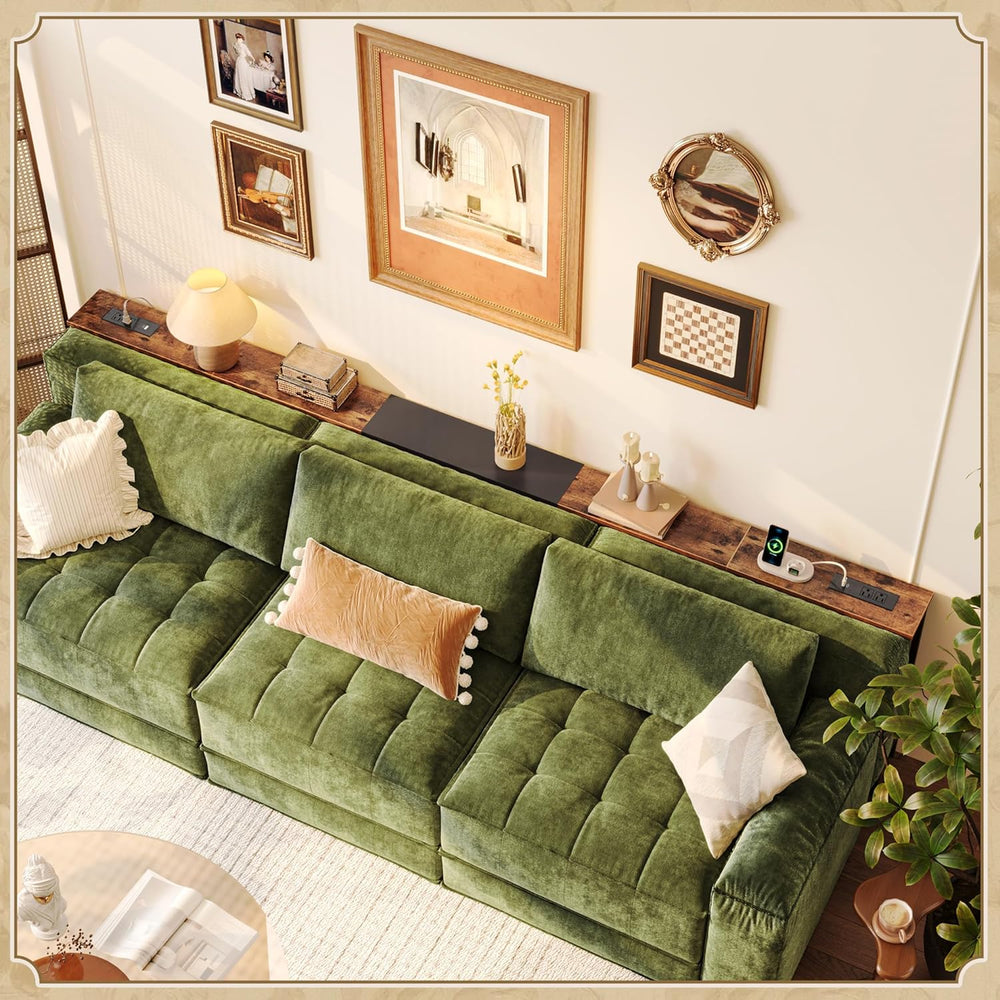 Huuger Narrow Sofa Table with 2 Power Outlets, 86.6-110.2 Inch Adjustable Len...