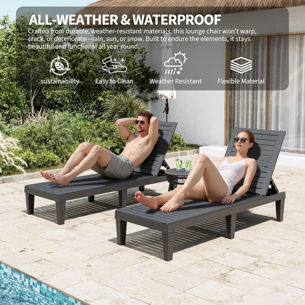 Patio Lounge Chairs Outdoor, Patio Chaise Lounges with Adjustable 5-Position ...