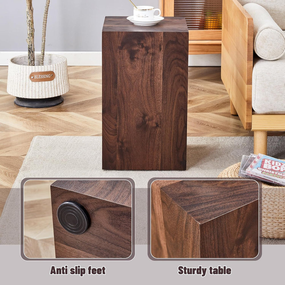 Modern Walnut Wooden End Table for Living Room, MDF Construction Square Sofa ...