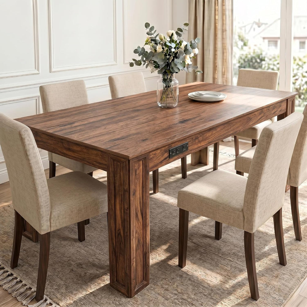 Farmhouse Dining Table for 6-8 People, 71-Inch Wooden Kitchen Table with 2 Dr...