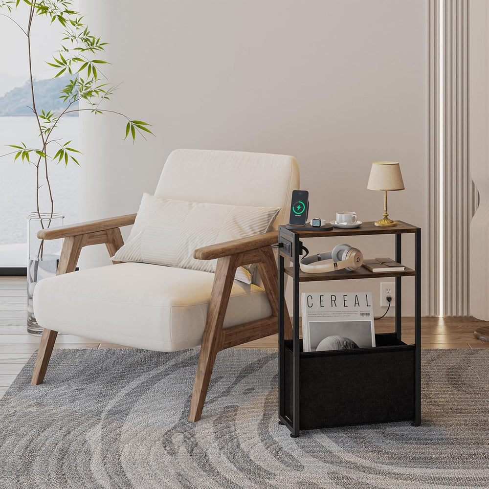 Leomonio Narrow Side Table, Slim End Tables with Fabric Basket, Skinny Table ...