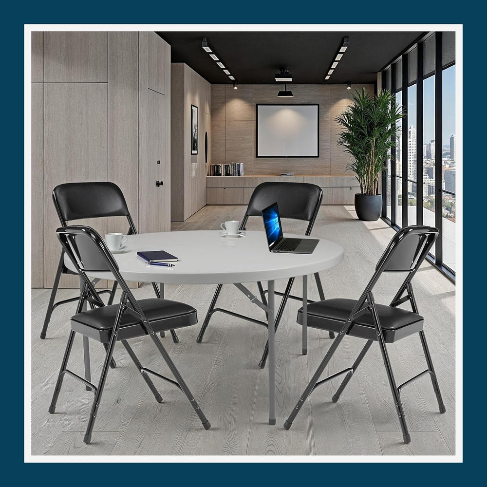 OEF Furnishings OEF1210 Vinyl Cushioned Folding Chairs with Steel Frame, Blac...