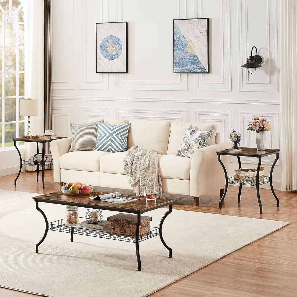 VECELO 3 Pieces Living Room Table Sets, Coffee and End Tables with Open Stora...