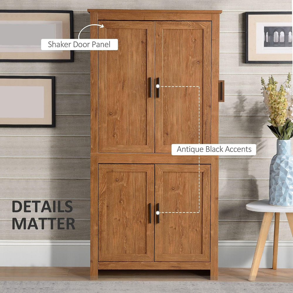 64in Tall Freestanding 4-Door Kitchen Storage Pantry Cabinet with 5-Tier Inte...