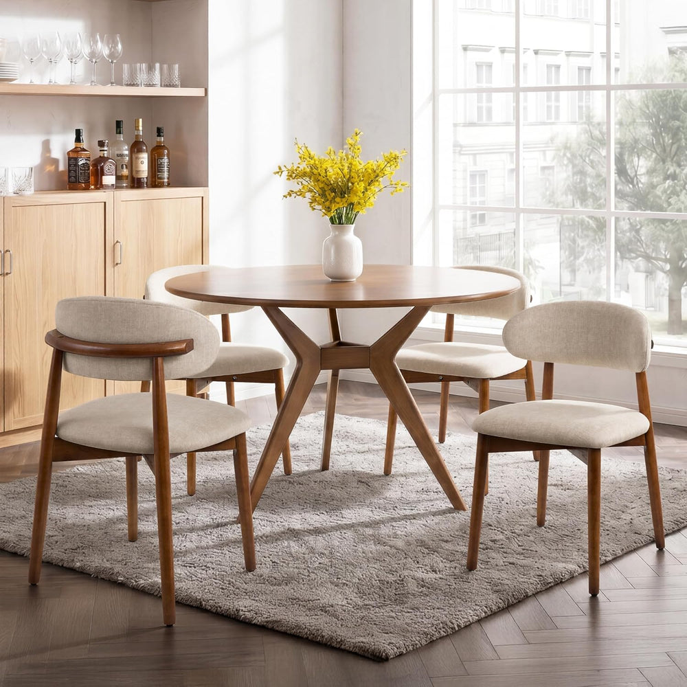 Farmhouse Dining Chairs Set of 4, Mid Century Modern Wooden Velvet Fabric Uph...