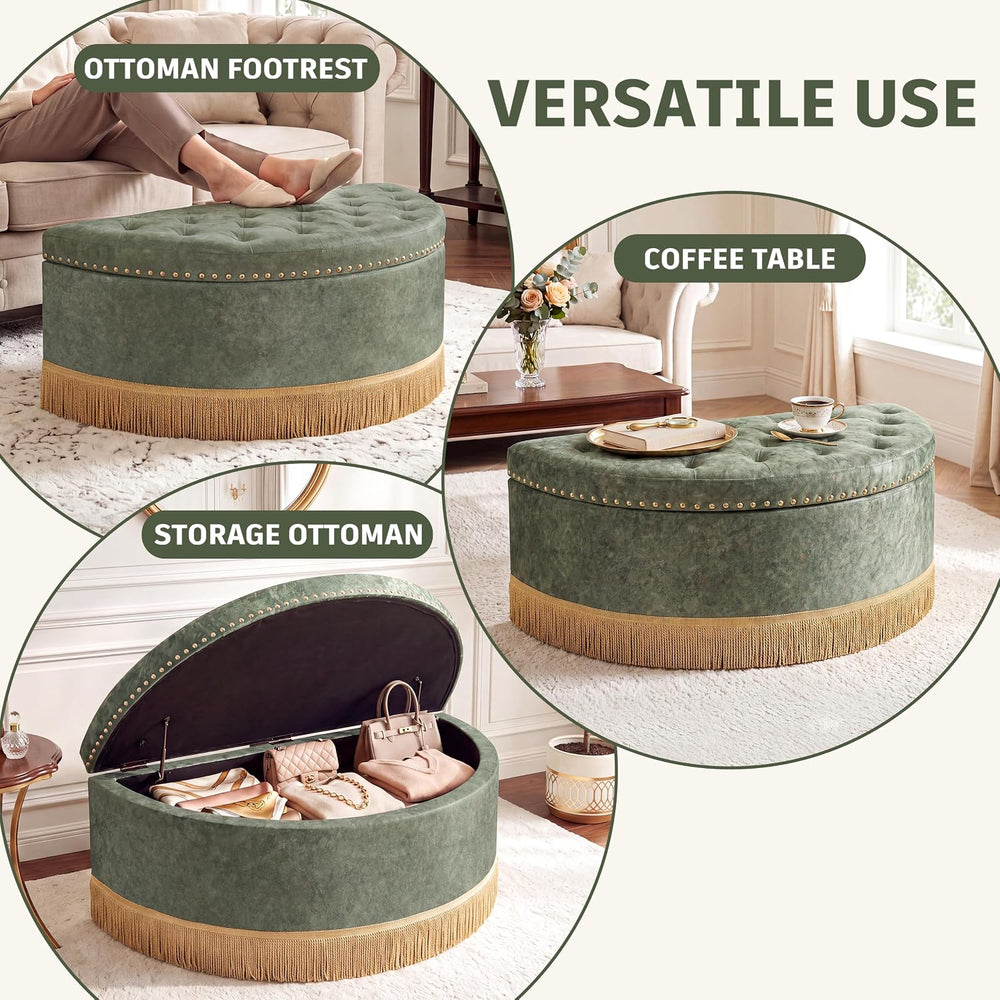 Homebeez 43.3" Half Moon Ottoman, Velvet Tufted Upholstered Footstool, w...