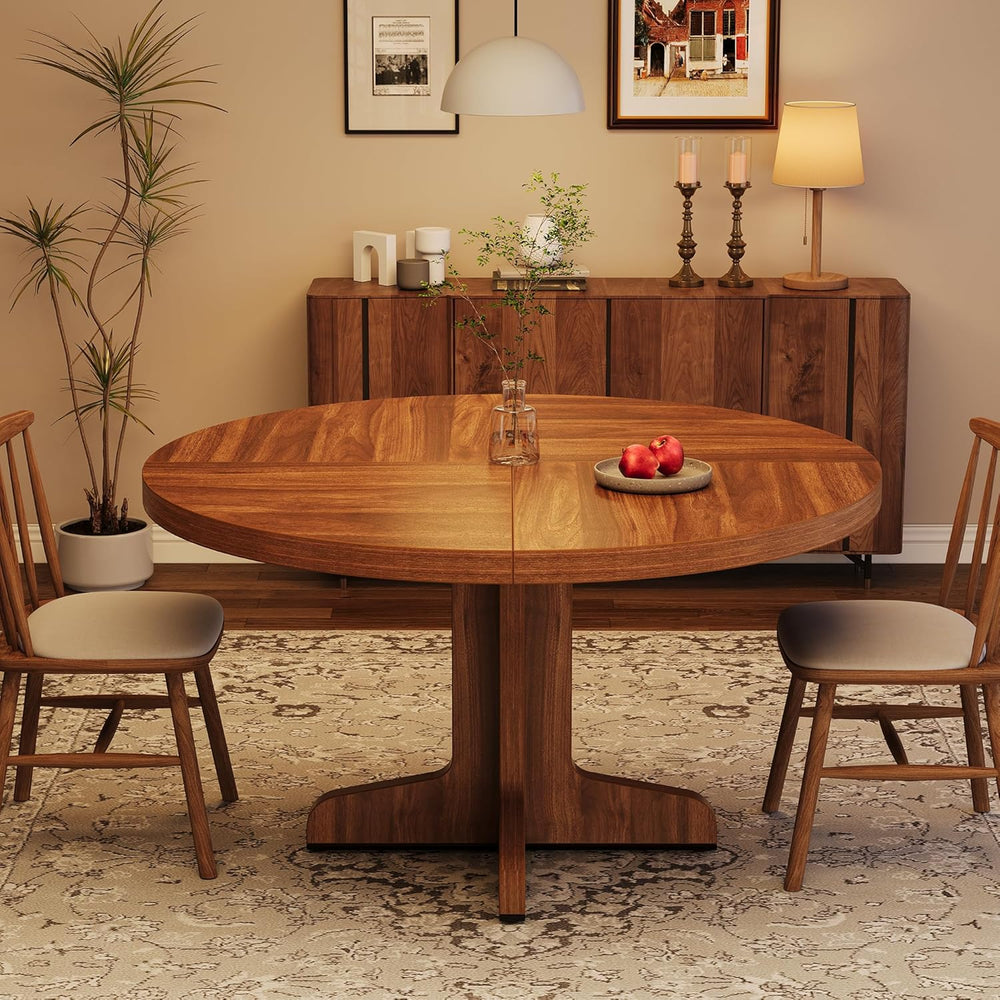 IDEALHOUSE Round Dining Table for 4, 47 Inches Dining Room Table with Wooden ...