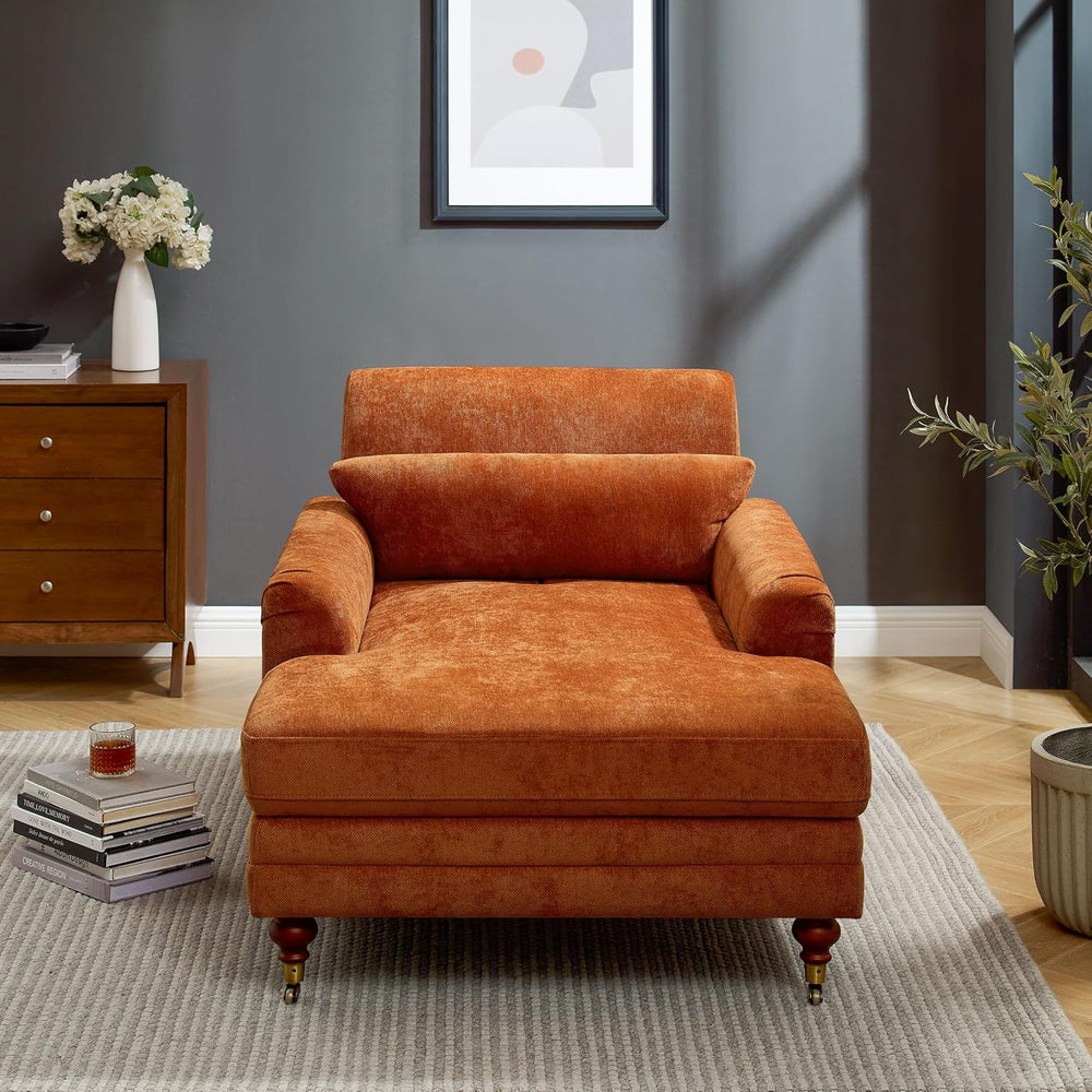 59.45'' Chaise Lounge Chair with Adjustable Backrest, Chenille Curry