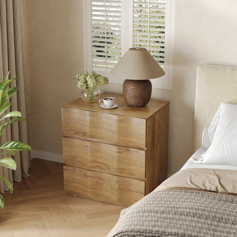 LITTLE TREE End Table with 3 Drawers, Fluted Nightstand, Farmhouse Bedside Ta...