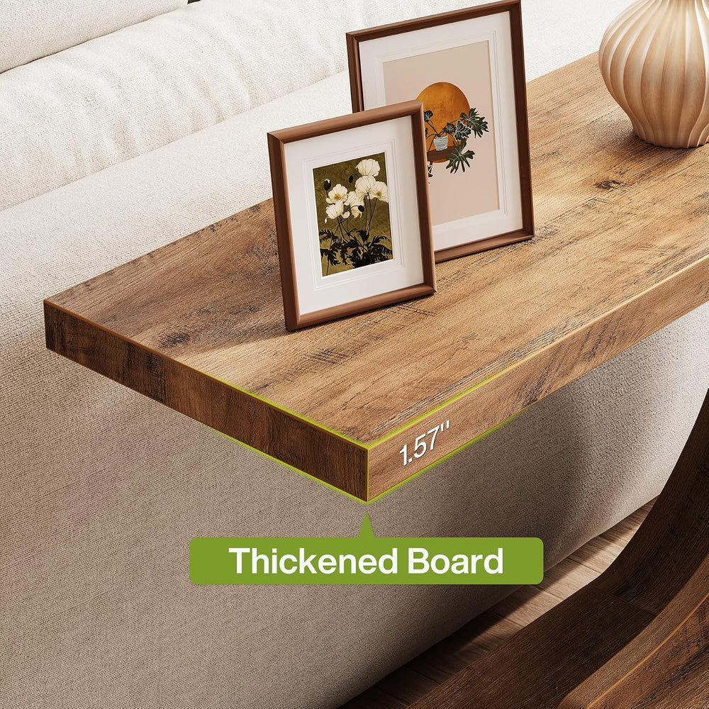 LITTLE TREE 43.3-Inch Farmhouse Console Table, 2-Tier C-Shaped Sofa Table Beh...