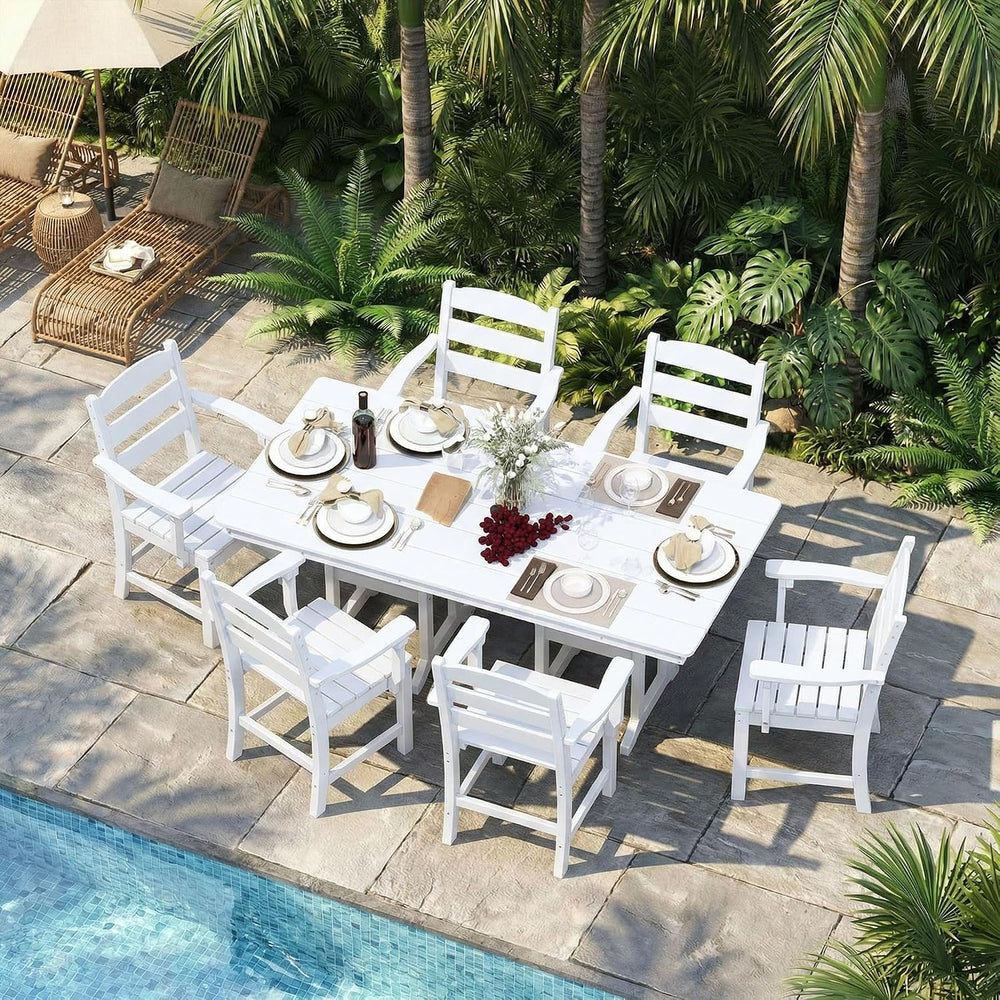 HOPUBUY 7 Pieces Patio Dining Set for 6, 71" HDPE All-Weather Patio Tabl...