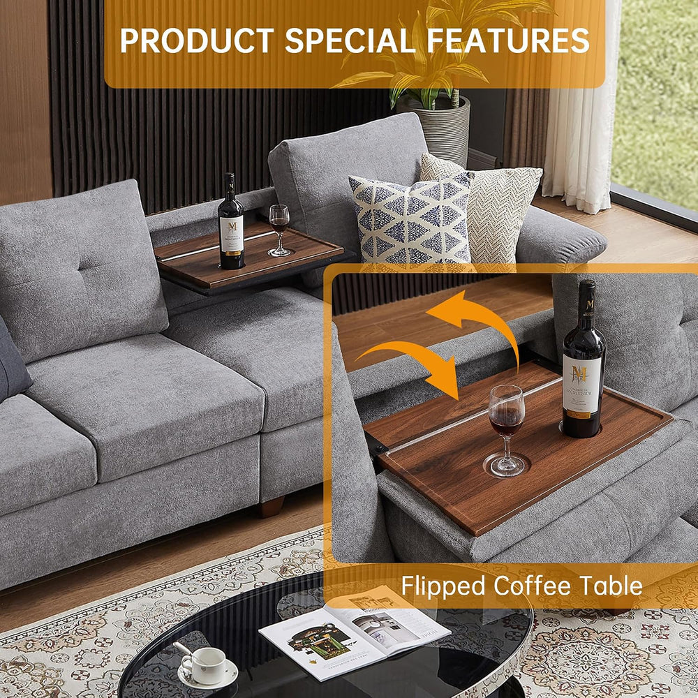 108'' Convertible Sectional Sofa with Storage, 4 Seat L Shaped Couch ...