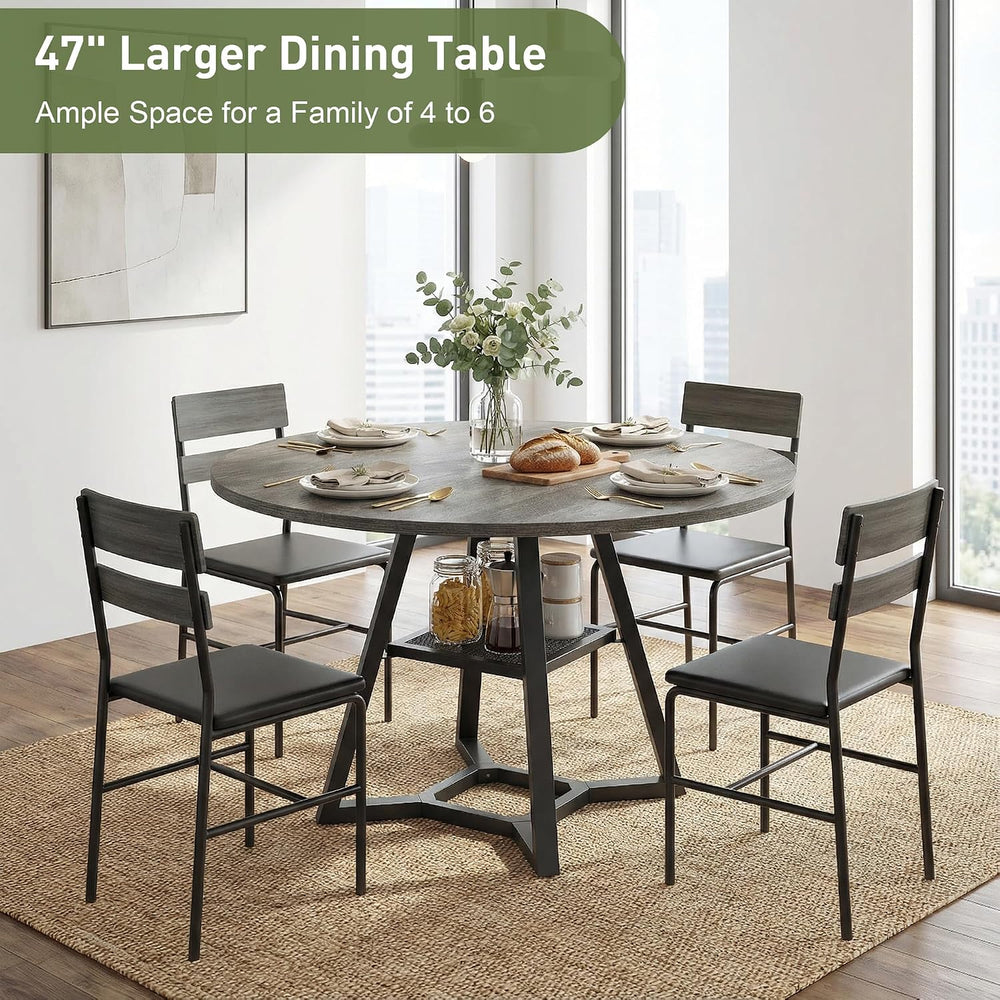 knoworld 51" Round Dining Table for 4-6, Kitchen Table with Storage Shel...