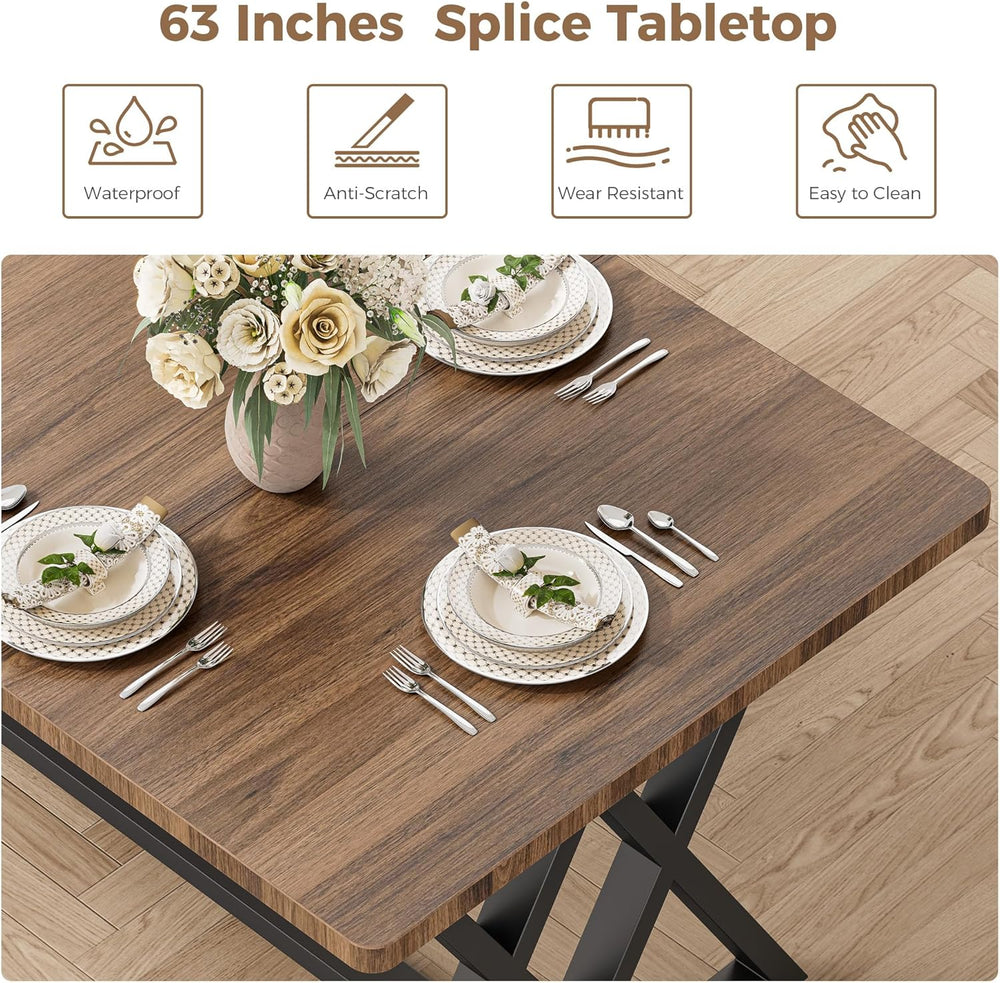 IRONCK 63" Dining Table for 4-6, Modern Rectangular Kitchen Table with S...