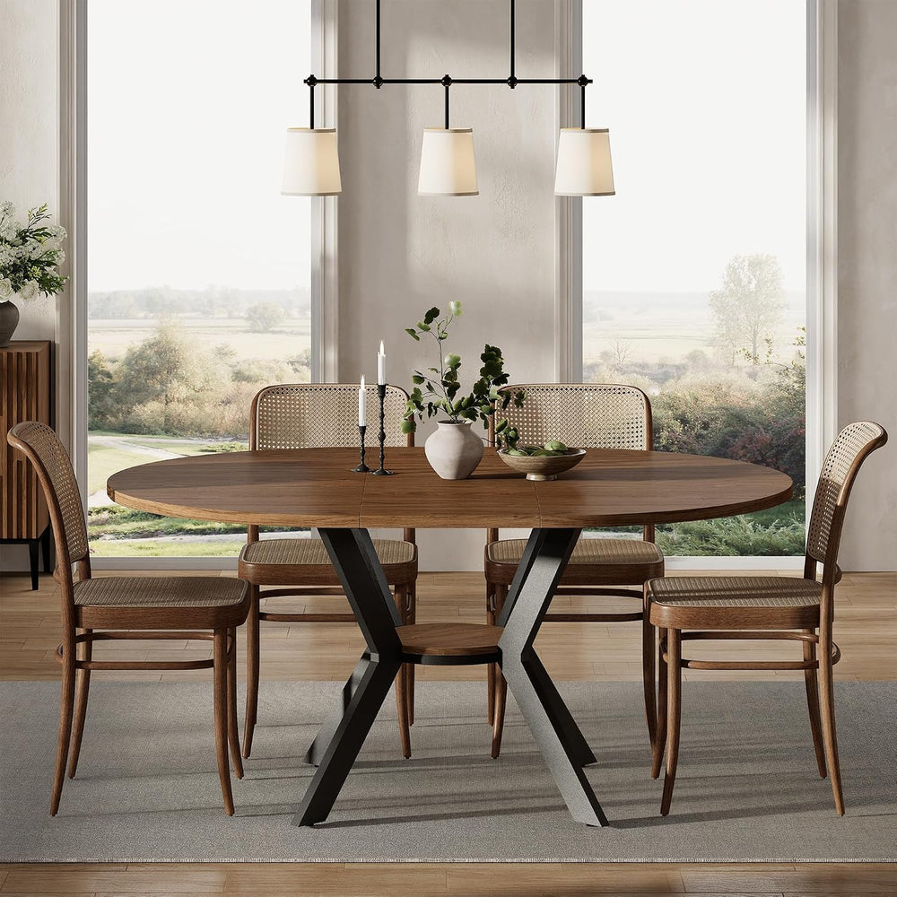 42"-58" Extendable Round Dining Table for 4-6, Kitchen Oval Table w...