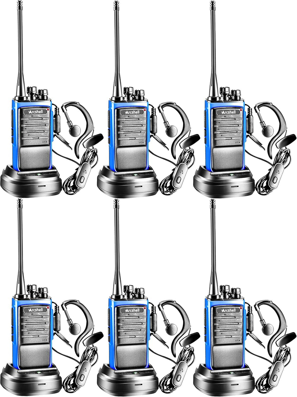 Rechargeable Long Range Two-Way Radios with Earpiece 6 Pack Arcshell AR-6 Wal...