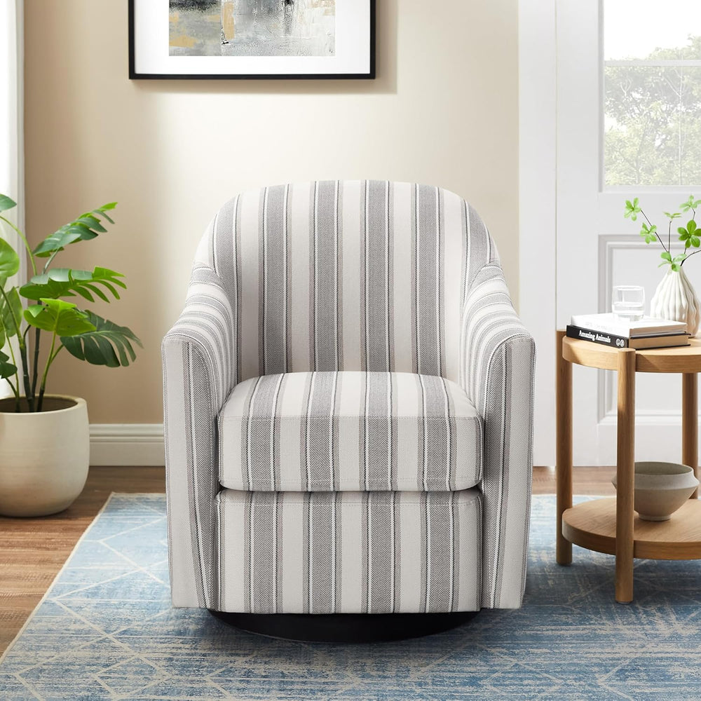 VANOMi Stripe Swivel Barrel Accent Chair for Living Room, Bedroom, Grey