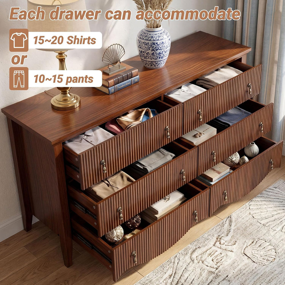 4-Piece Farmhouse Bedroom Set,6+5-Drawer Dresser,2 Nightstands,Walnut