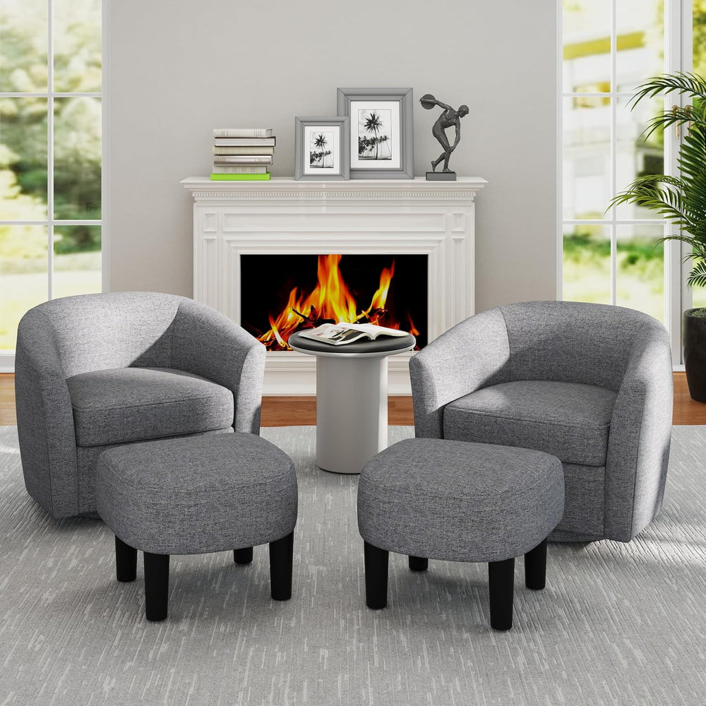 KOMFOTT Swivel Barrel Chair with Ottoman Set of 2, Upholstered Armchair with ...
