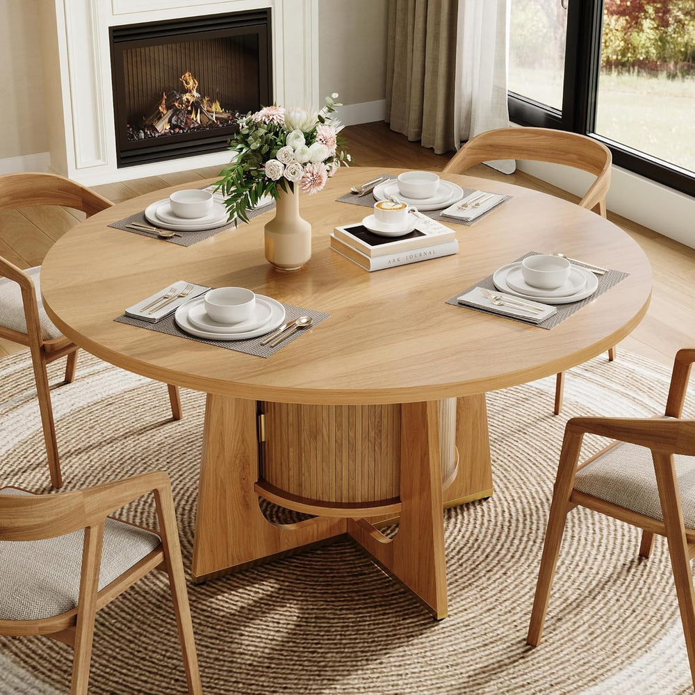 IRONCK 47 Inch Round Dining Table for 4-6 People with Built-in Storage Cabine...