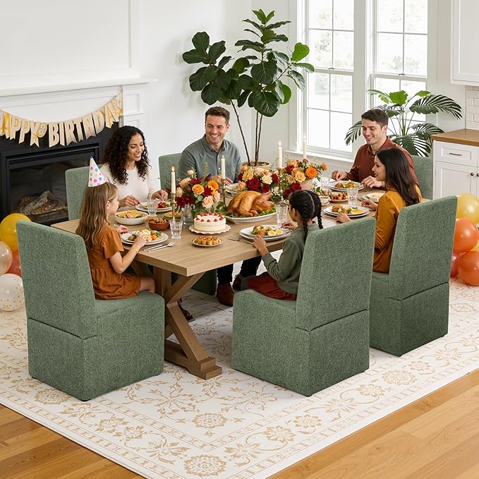 Green Upholstered Dining Chairs Set of 8, Kitchen & Dining Room Chairs, M...