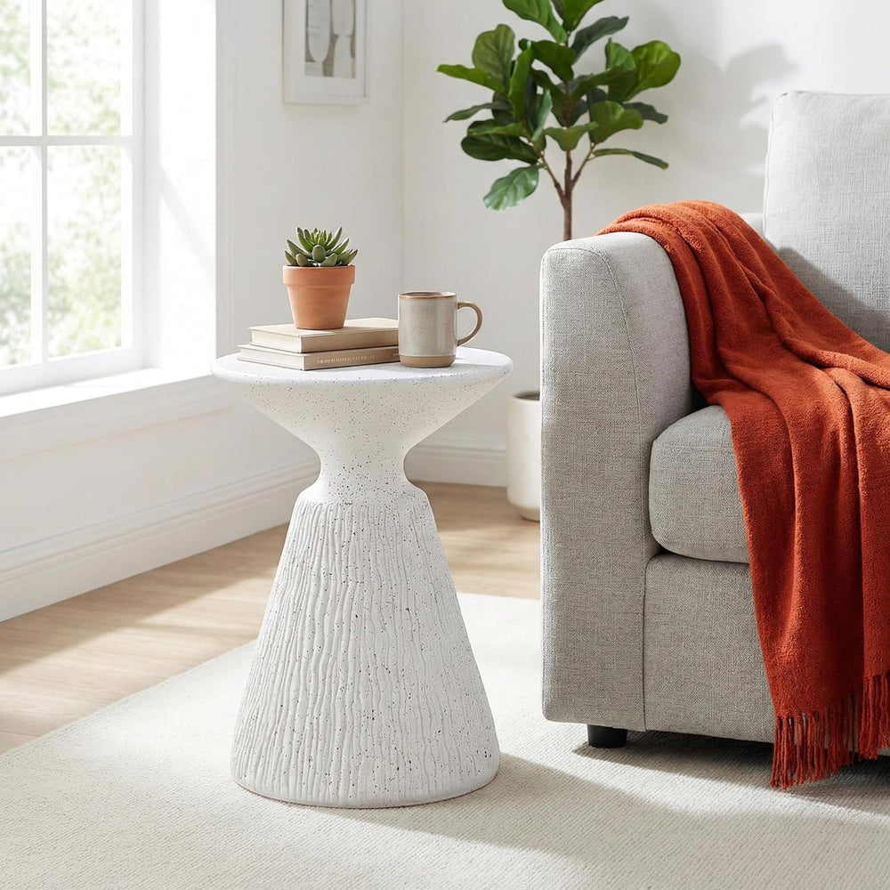 Outdoor Small end Table White Marble Retro Speckled Textured All-Weather MGO ...