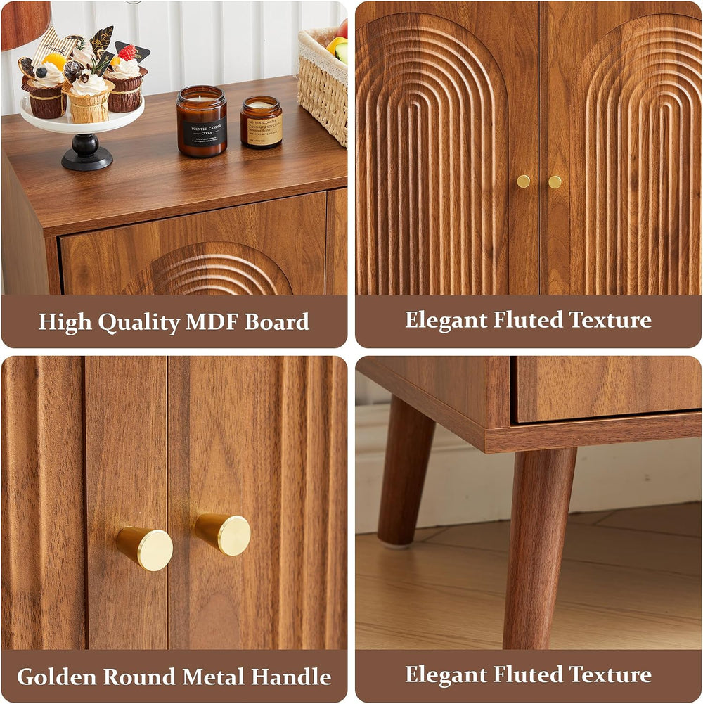 31.5" Accent Storage Cabinet, Arched Fluted 2-Door Sideboard (Walnut)