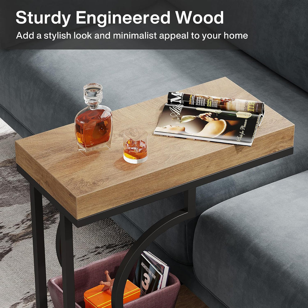 Tribesigns Narrow Side Table C Shaped End Table Modern Bedside Tables for Cou...