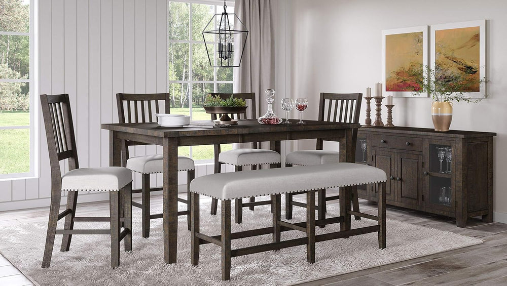 Jofran Willow Creek Distressed Pine Counter Height Dining Bench, Rustic Uphol...