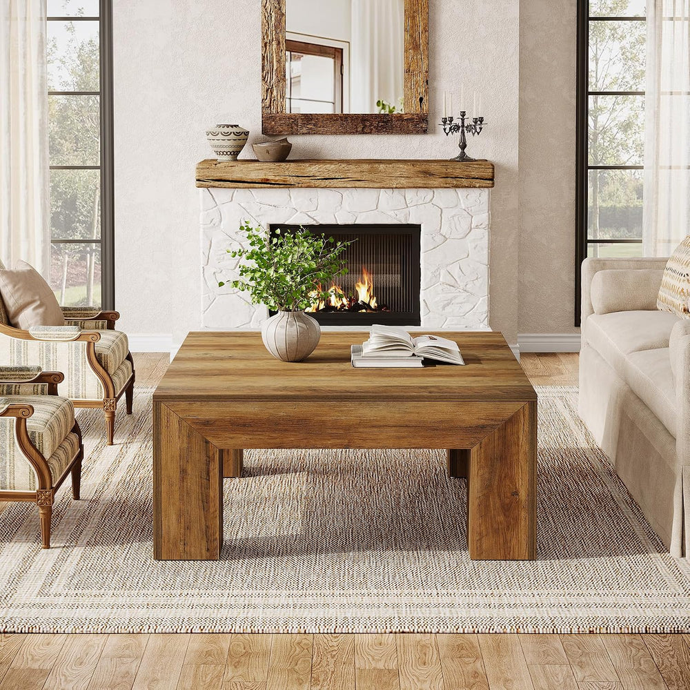 Tribesigns Farmhouse Square Coffee Table for Living Room, 39.37-Inch Low Larg...