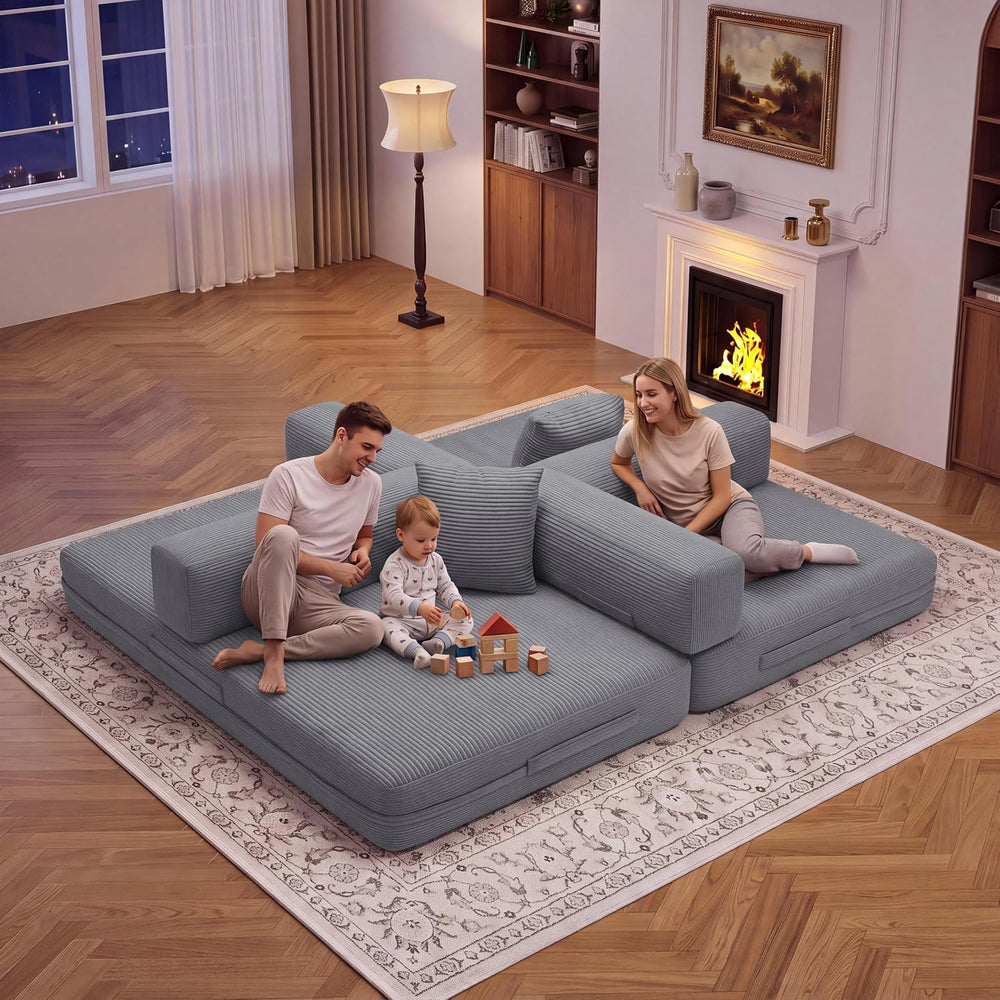 BSHOMGI 4 in 1 Convertible Sofas Boneless Couches with 2 Pillow, Modern Cordu...