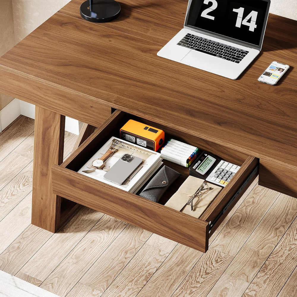 Tribesigns 55-inch Computer Desk with Drawer, Retro Walnut Big Home Office De...