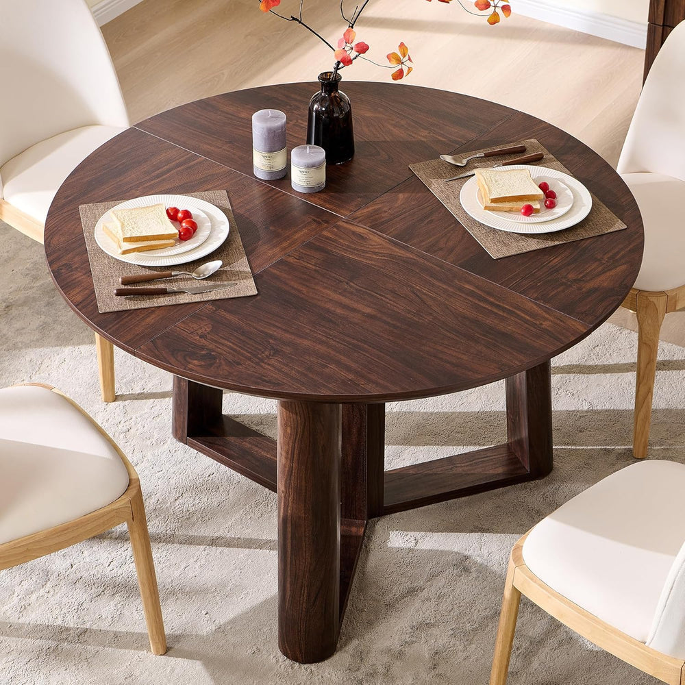 OKD 47" Dining Table for 4-6, Round Dining Room Table with Triangular St...