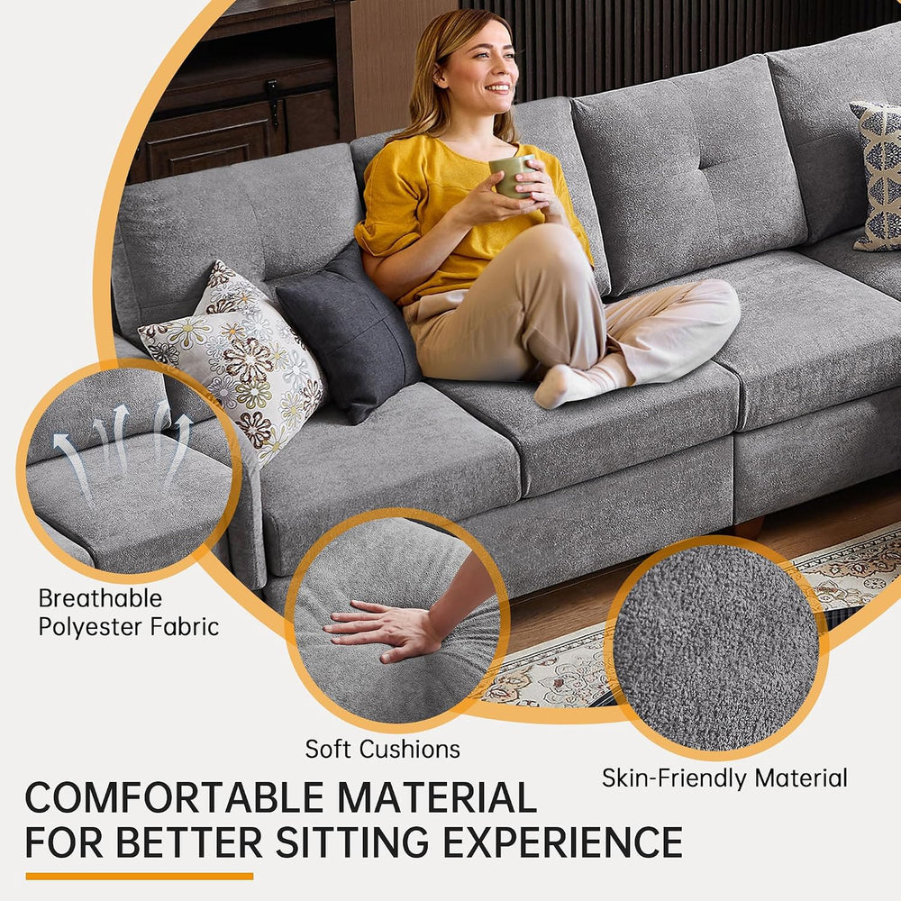 108'' Convertible Sectional Sofa with Storage, 4 Seat L Shaped Couch ...