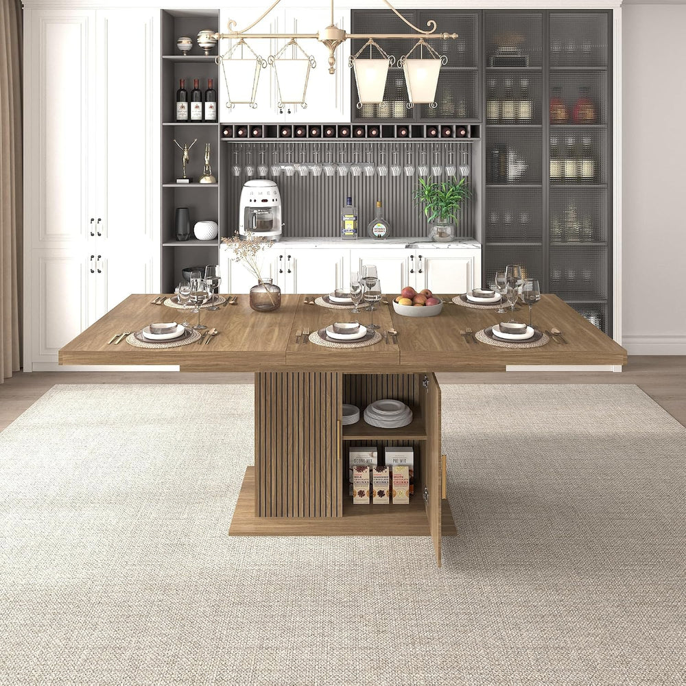 Extendable Dining Table Set for 6, 63-79 Inch Brown Kitchen Table Set with 6 ...