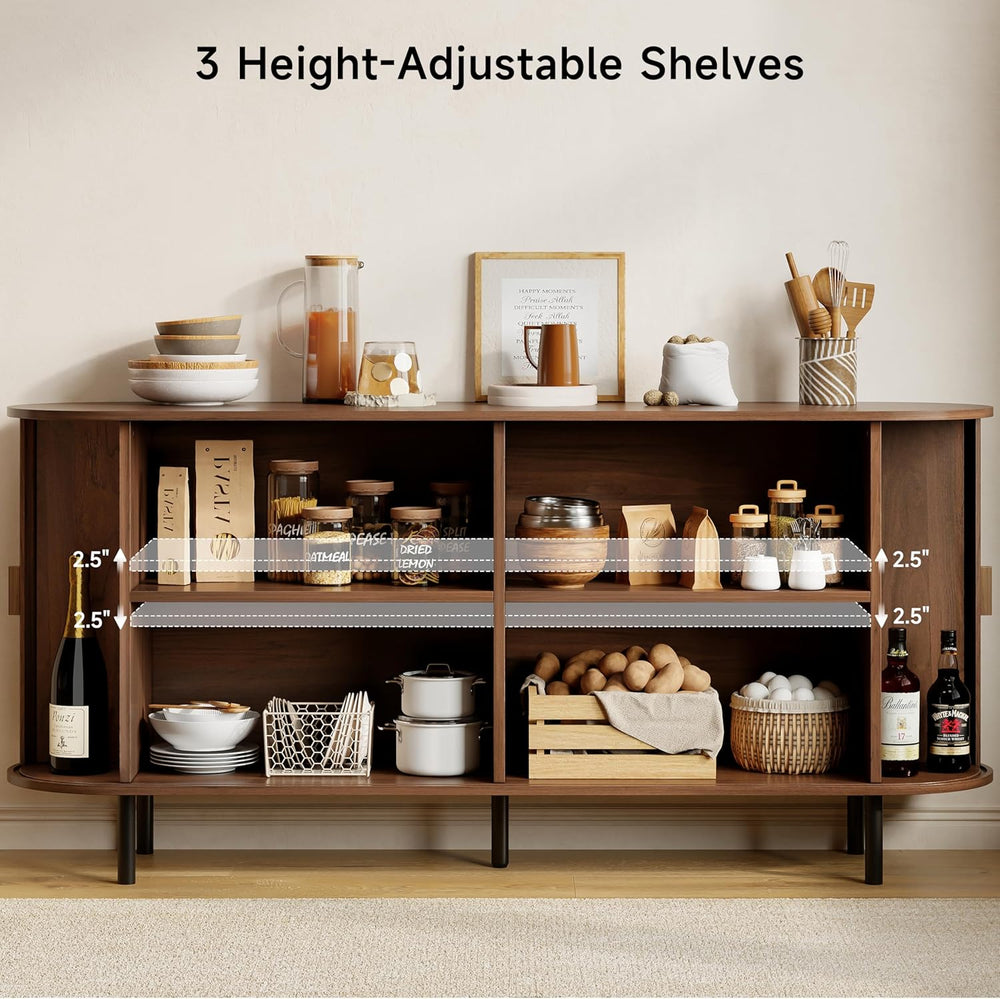 Buffet Sideboard Cabinet with Storage, 63" Fluted Cabinet with Sliding D...